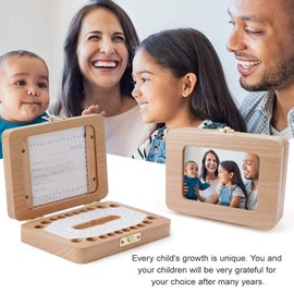 Baby Tooth Box Wooden Baby Teeth Storage Box, Kids Keepsake Organizer for Baby Teeth and Hair,Baby Shower& Birthday Gift