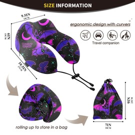 ZOEO Travel Pillow for Neck Head, Purple Bat Gothic Memory Foam Padding Sleeping Airplane Trains Cars Camping Office