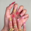 Flower Press on Nails Handmade Long Almond Muti-Layer Gel French