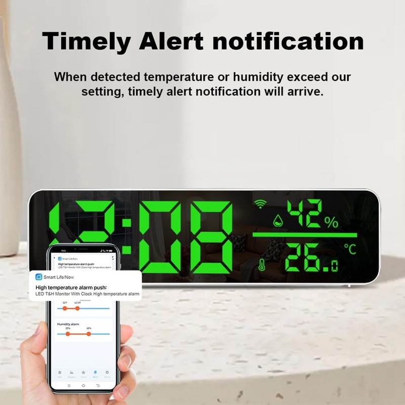 Daiilg Tuya WiFi Temperature and Humidity Alarm Clock Multi-Function LED