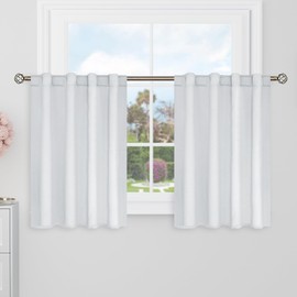 BGment White Cafe Curtains 36 Inch Length for Half Windows - 34 x 36 inch Curtains Rod Pocket and Back Tab Thermal Insulated Room Darkening Short Curtains for Kitchen, 2 Window Panels，Greyish White