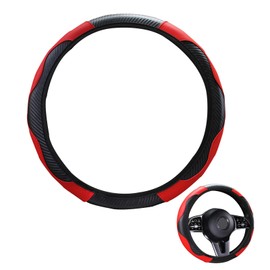 DHWEKU Steering Wheel Cover Red Leather Look Steering Wheel Protector Universal Size 37-39 cm Steering Wheel Cover for Summer and Winter Car Accessories Interior