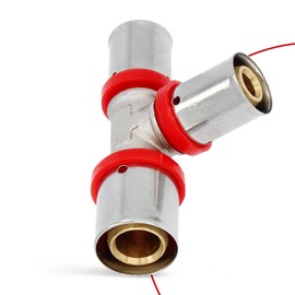 T-Piece PEX Press Fitting 16 x 16 x 20 mm with Sealing Rings Oring for Aluminium Composite Pipe, Multilayer Composite Pipe, Heating Sanitary Systems, Drinking Water Installation, Tightness 10 Bar