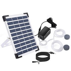 5W Battery Backup Solar Air Pump Bubbler for Koi Pond, 24-72 Hours Output, 20 ft Extension Cable, 3 Modes, 22.2GPH, Hose Bubble Stone, Solar Aerator Oxygenator for Backyard Hydroponic Tank