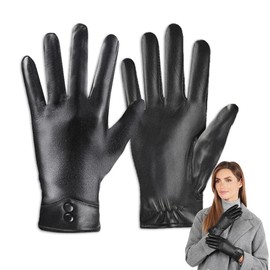 Aoreun Women's Winter Leather Gloves, Winter Gloves Touchscreen Women's Gloves, Warm Cashmere Lining, Elegant Black Soft Gloves for Outdoor Driving, Camping, Women, Teenagers