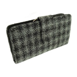 The Scotland Kilt Company Ladies Harris Tweed® Iona Long Purse with Clasp in Grey Black Check