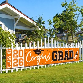 2026 Graduation Yard Sign, Large Congrats Grad Yard Banner Class of 2026 Banner Backdrop for Graduation Decorations Party Supplies (Orange)
