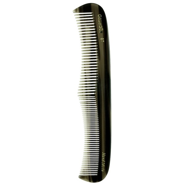 Giorgio G67 Classic Dresser Contour Comb, Double Tooth Coarse/Fine Hair Styling Grooming Comb for Men, Women and Kids. Black Barber Comb Saw Cut, Handmade and Hand Polished for Everyday Hair Care