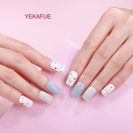 Yekafue No Lamp Gel Nail Strips 22 Pcs Wraps - Light off-White, Easy Apply Gel Nail Stickers Long Lasting, Salon-Quality, 2 Prep Pads, 1 File, 1 Wooden Stick