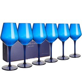 HAHASHOW Colorful Wine Glasses, Unbreakable Set of 6 Long Stem Glass, 15OZ Tritan Plastic Color Drinkware, Dishwasher Available Glassware, Perfect for Birthday, Wedding, Morther's Day Gifts, Blue