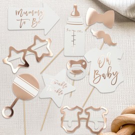 Toyhood Oh Baby Shower Photo Booth Props, 10pcs Rose Gold Party Mummy To Be Decorations, Newborn Baby Shower Party, for Boy or Girl