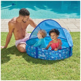 Swimways Elite Pop-Up Above Ground Pool, Baby Pool with Canopy & Carrying Case, Foldable Kiddie Pool for Ages 9-24 Months, Measures 32", Blue