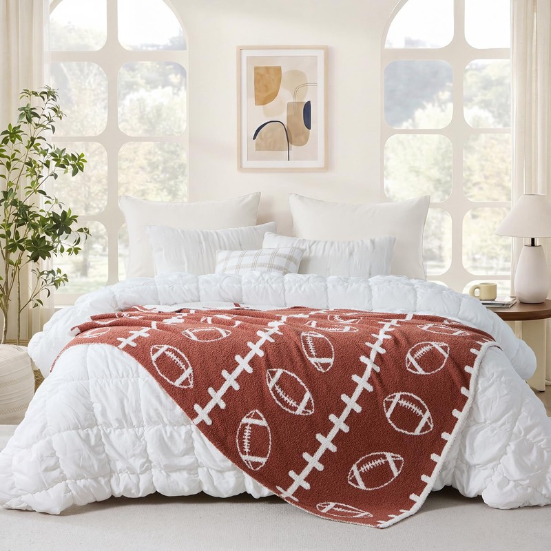 Brown Football Throw Blanket for Couch, Microfiber Fluffy Warm Cozy