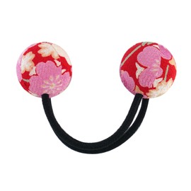 Flower Crepe Hair Clip, Red Hair Band, Japanese Pattern, Kimono, Crepe Fabric, Fabric, Ring Rubber, Pony Hair Accessory, Ball (1.0 inches (2.5 cm), Made in Japan, Souvenir, Red