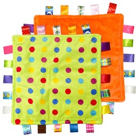 1 PC Soft Baby Tag Blanket,10.4x10.4INCH Cute Taggy Security Blanket, Colorful Label Blanket Gift for Baby(Colorful Dots)