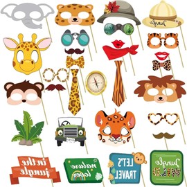 SOALENBD Photo Booth Props Kit, 30pcs Jungle Animal Wild Party Photo Props, Cardstock, White, Photo Props, Decorative Cutout, Animal Theme, Perfect for Luau Parties, Beach Gatherings, Tropical Events