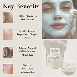 ClearLee Kaolin Clay Cosmetic Grade Powder - 100% Pure Natural Powder - Great For Skin Detox, Rejuvenation, and More - Heal Damaged Skin - DIY Clay Face Mask (8 oz)
