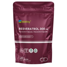 Wellthy Pure Resveratrol 60 Cápsulas. 300mg por Porción, 60 Porciones por Envase, VCaps Cápsulas Veganas, Bottle Free