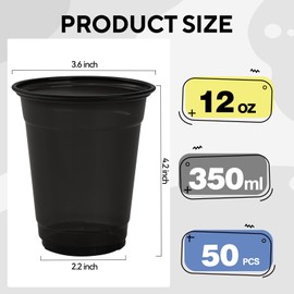 Yicentdp 50 Pack Black Clear Plastic Cups 12 oz Disposable Drinking Cups for Wedding Pink Birthday Party Supplies