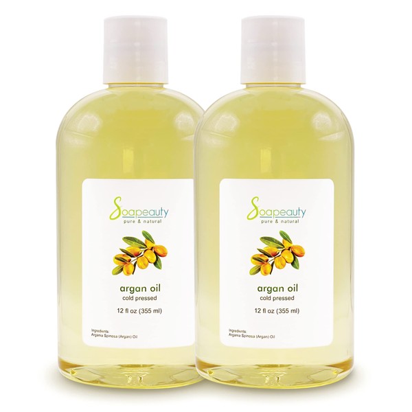 Soapeauty Cold Pressed Refined ARGAN OIL | 100% Natural & Pure | Carrier for Essential Oils, Argan Oil for Skin, Argan Oil for Hair Growth & Moisturizer | 24 fl oz (2 * 12 fl oz)