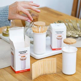 iQufy Toothpick Holder, Pop-up Automatic Toothpick Dispenser, Toothpick Holder Dispenser With Bamboo Toothpicks, Tooth Picks Holder Dispenser, Toothpicks Holder Dispenser With Wooden Toothpicks