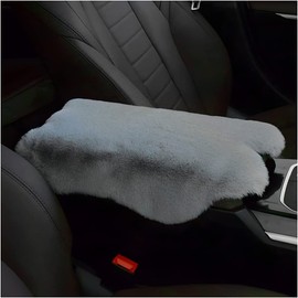 Center Console Cushion Pad/Cover, 29 x 19CM Furry Armrest Cover for Cars, Vehicles, SUVs, Premium Sheepskin Wool, Car Interior Accessories for Women (Grey))