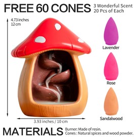 Cute Mushroom Incense Holder with 60 Incense Cones, Handmade Waterfall Backflow Incense Burner, Nature Theme Incense Burner, Adorable Home Decoration, Cottagecore Decor Accessories(Brown)