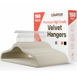 Ivory Velvet Hangers 150 Pack – 360° Swivel Hook, Non-Slip and Space Saving Hangers, Heavy-Duty 11 lbs Weight Capacity - Smooth Velvet Finish for Crease-Free Clothes and Effortless Closet Organization