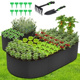 2 Pack Fabric Raised Garden Bed 6FTx3FTx1FT Plant Grow Bags Large Oval Garden Grow Bags Breathable Fabric Garden Bed Gardening Planting Container for Vegetables Potatoes Flowers Tomato,4 Grids+2 Grids