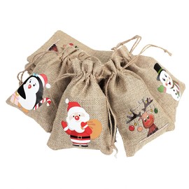 FINGOOO 12 Pieces Jute Burlap Gift Bag Pouches Drawstring Bag Candy Pouch Snack Sack for Kids Xmas Party Favor