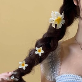 Flower Hair Clips, 3Pcs Summer Claw Clips Plumeria Flower Yellow Gradient Fashion Hair Accessories for Seaside Holiday Headwear