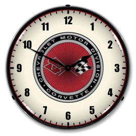 Corvette Motor Division, 68-82 LED Wall Clock, Retro/Vintage, Lighted, 14 inch