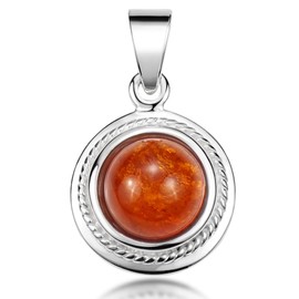 MATERIA by Matthias Wagner Women's Amber Pendant 925 Silver Diameter 13 mm Round, Sterling Silver