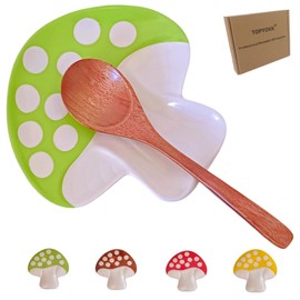Ceramic Spoon Rest for Stove Top, Mushroom Cute Spoon Rest for Kitchen Counter, Cooking Spoon Holder for Kitchen Counter, Utensil Rest Spatula Rest Ladle Holder Tong Rest (Green)