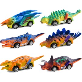 FFTROC Dinosaur Toys for Kids 3-5 Pull Back Cars 6 Pack - Monster Trucks Toys for 3 4 5 Year Old Boys Birthday