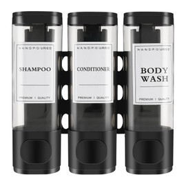 VI Shower Soap Dispenser No Drill Shampoo and Conditioner Dispenser Large Capacity Shampoo Dispenser Easy to Install Versatile Shampoo Dispenser Wall Mounted for Bathroom LUNYUG(Black)