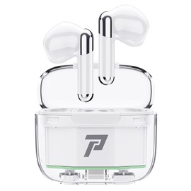 Promise Transparent A Sleek Wireless Earphone Product, Featuring an Innovative Charging case with Integrated Controls for Photo and Video Recording. (White)