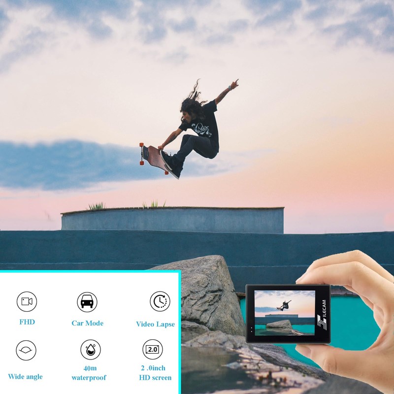 Xilecam Action Camera 1080P 30fps Sports Camera 40m/131ft Underwater Waterproof