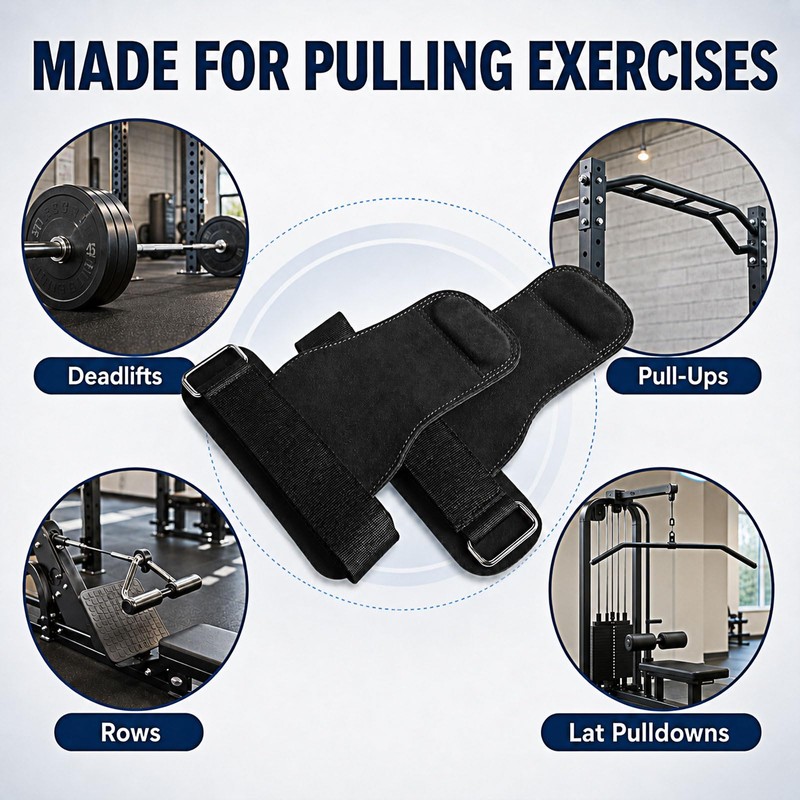 Weight Lifting Straps with 3mm Double-Layer Cowhide Palm Grips, Black