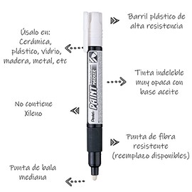 Marcador Permanente Uso Industrial Pentel Blanco/12 Piezas-MMP20-W