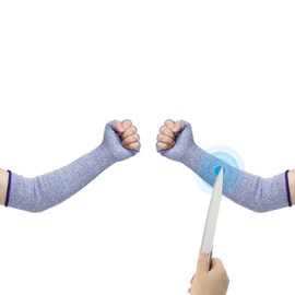 PATIKIL 20 Inch Cut Resistant Sleeves with Finger Grips, Forearm Protective Sleeves Level 5 Protection Arm Safety Protectors Sleeves for Thin Skin and Bruising, Blue