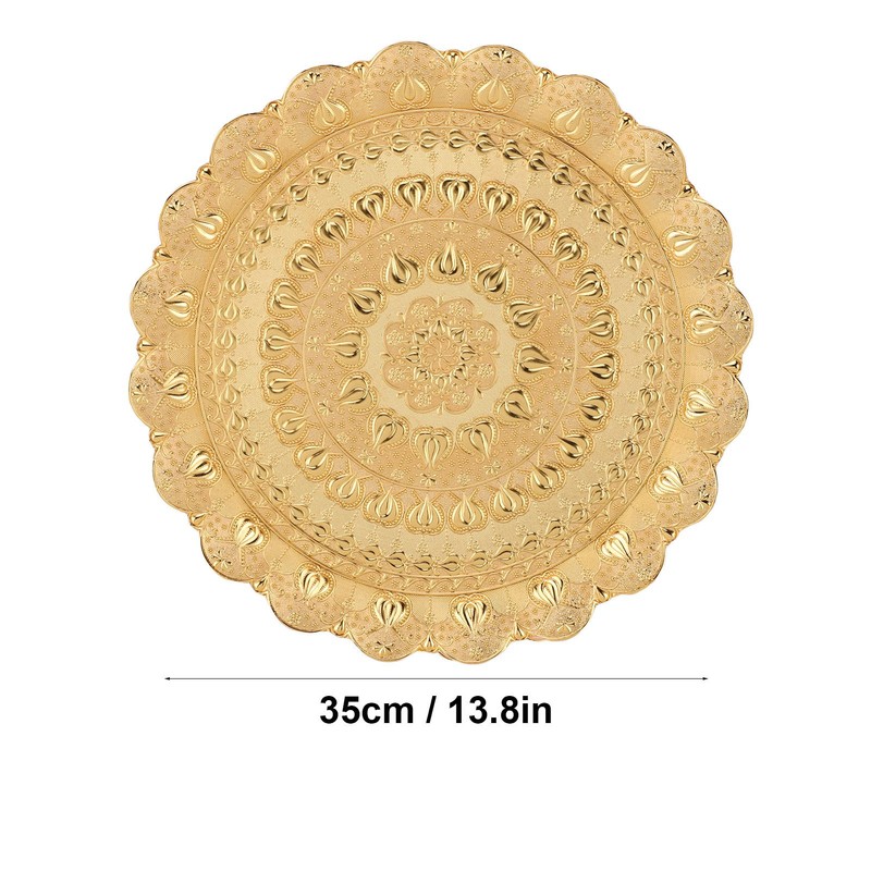 Turkish Tea Coffee Serving Tray Vintage Style Embossed Pattern Round
