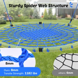 Trekassy 60" Large Spider Web Saucer Tree Swing for Kids & Adults, 750lbs Heavy Duty Outdoor Net Swing with Steel Frame and 2 Tree Hanging Straps