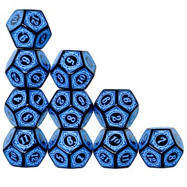 SmartDealsPro 10-Pack Six Sides D6 12 Sided D12 Dice Die for DND Dungeons and Dragons MTG PRG Wow Table Game Math Teaching (D12, Blue Letters)