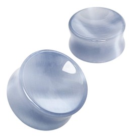 Pierced Owl Natural Grey Cat's Eye Concave Stone Saddle Plugs, Sold as a Pair (12mm (1/2"))