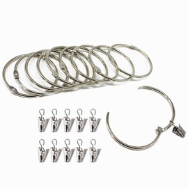 DODXIAOBEUL Curtain Clips with Rings 3 inch Interior Diameter,Easy to Open and Close,Loose Leaf Binder Rings,Movable Clasp Suitable Fixed Pole Shower Curtain Rings/Strong Hooks Set Silver (20)