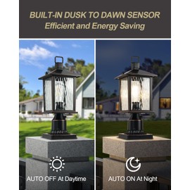 ZILLSEA Dusk to Dawn Outdoor Post Light, Hardwired Oil-Rubbed Bronze Pole Lantern with Pier Mount Base, Water Ripple Glass, Waterproof Lamp Post Light Fixture for Driveway, Pathway, Garden, 1 Pack