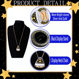 12 Pcs Baseball Championship Ring Softball Ring Sport Ball Trophy Award Gift with Display Neck Chain and Stand for Tournament or League Champion Winner (12 pcs Gold Rings, Size 7)