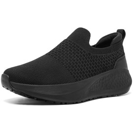 SHULOOK Non Slip Work Shoes for Women Slip Resistant Sneakers Mesh Slip On Food Service Shoes Chef Kitchen Restaurant Lightweight Comfortable Sock Shoes Black Size 7