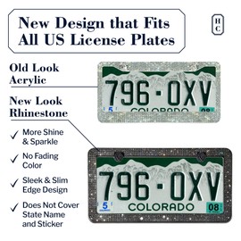 Diamond Rhinestone Bling License Plate Frames for Women, Men - 2 Pack Handcrafted Bedazzled License Plate Cover with Glittery Crystal Screw Caps Stainless Steel - Sparkle Car License Plate Frame Black